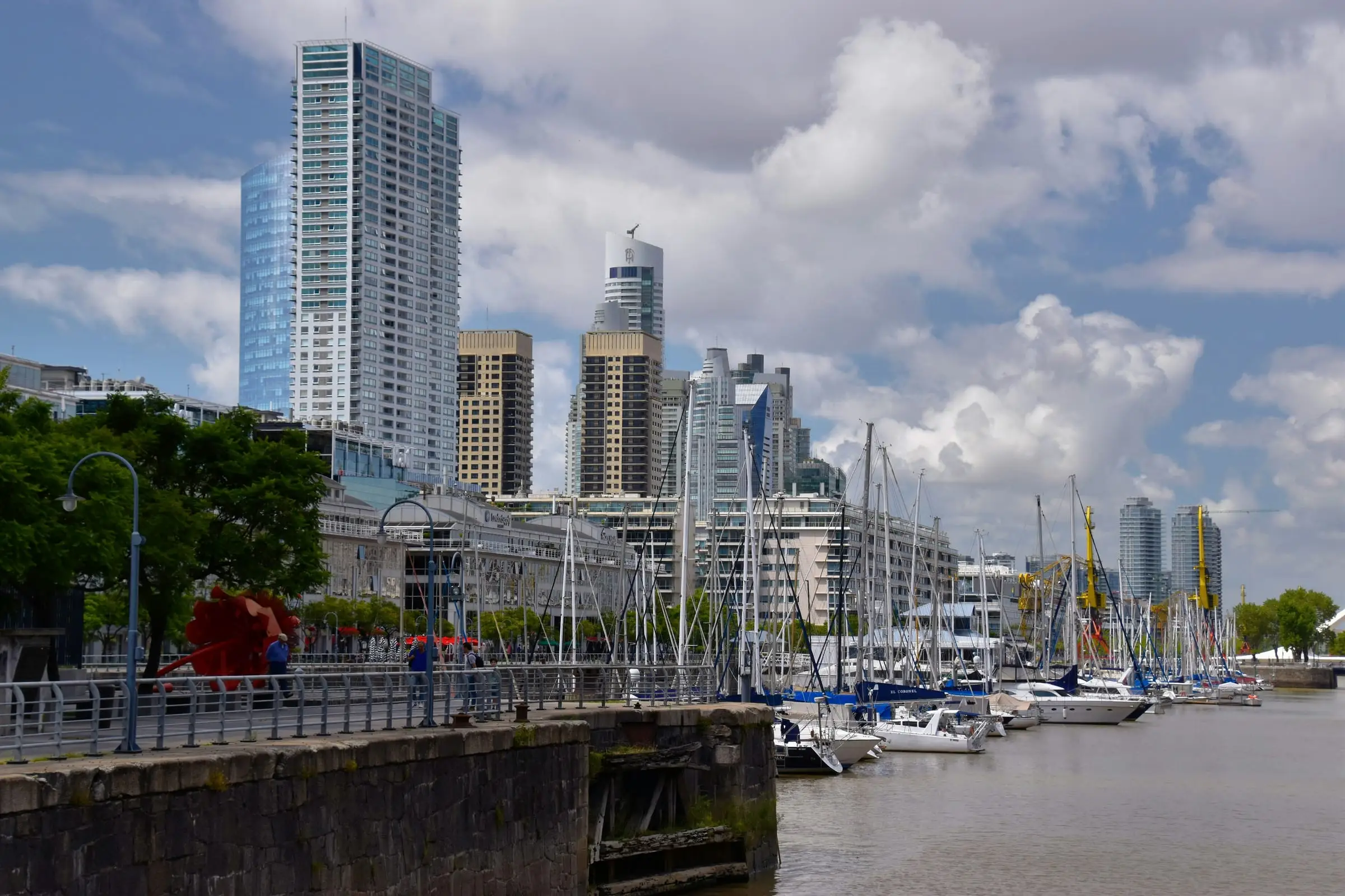 Puerto Madero marina with sailboats and city buildings