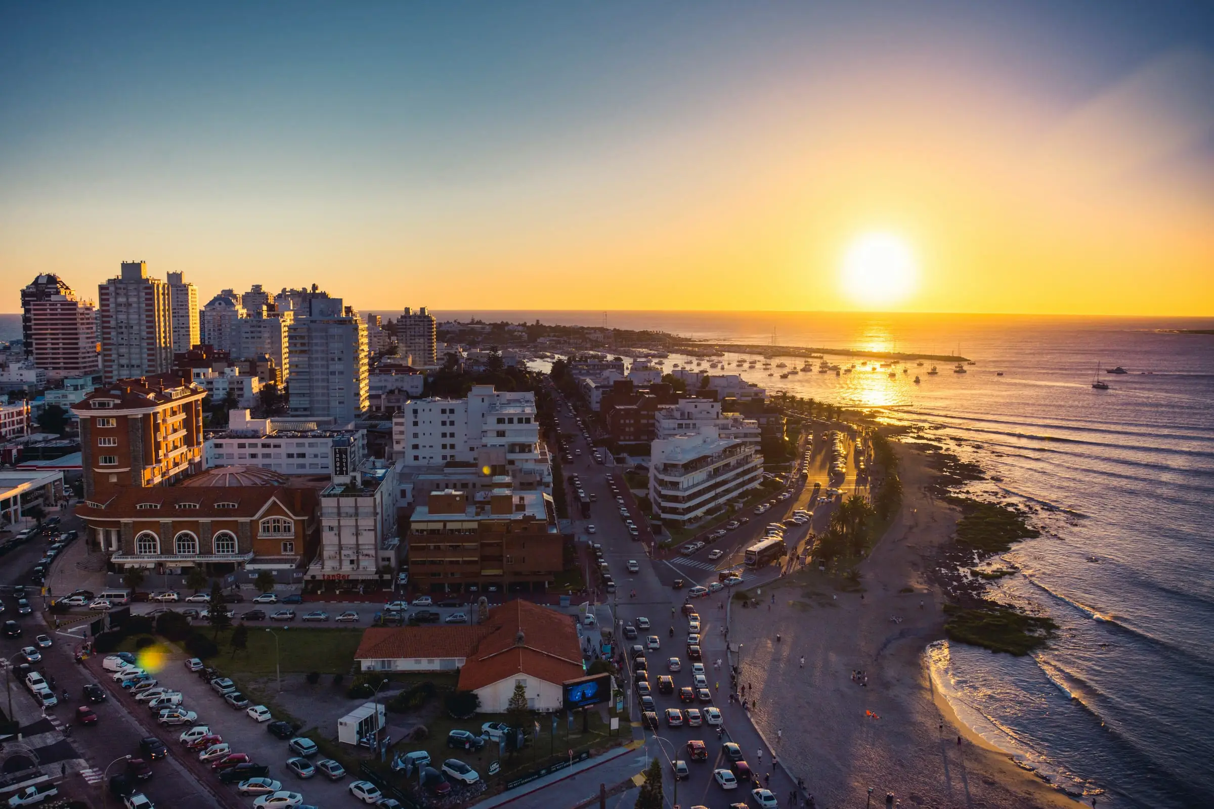 Punta del Este peninsula at sunset