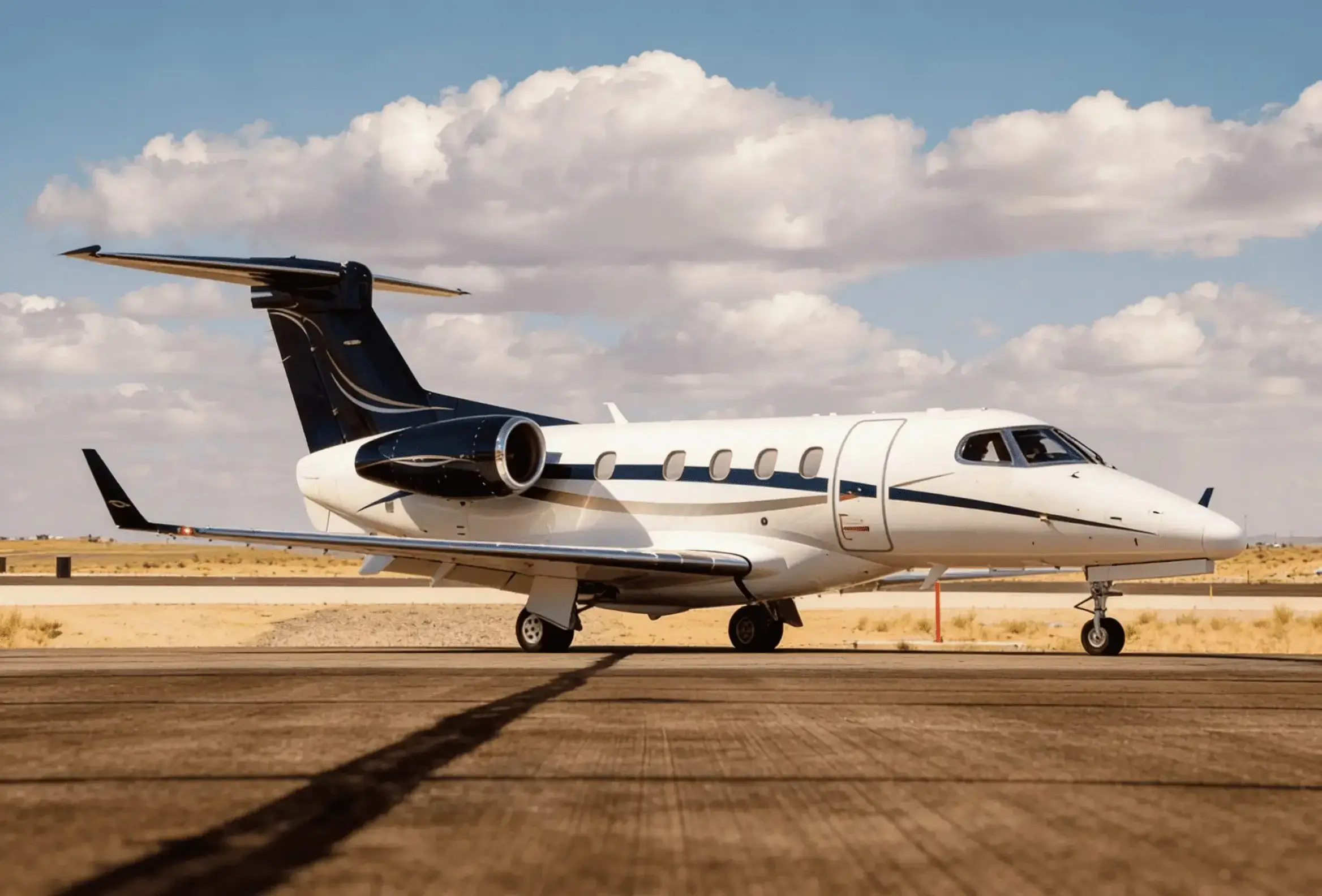 Light business jet parked on a sunny apron