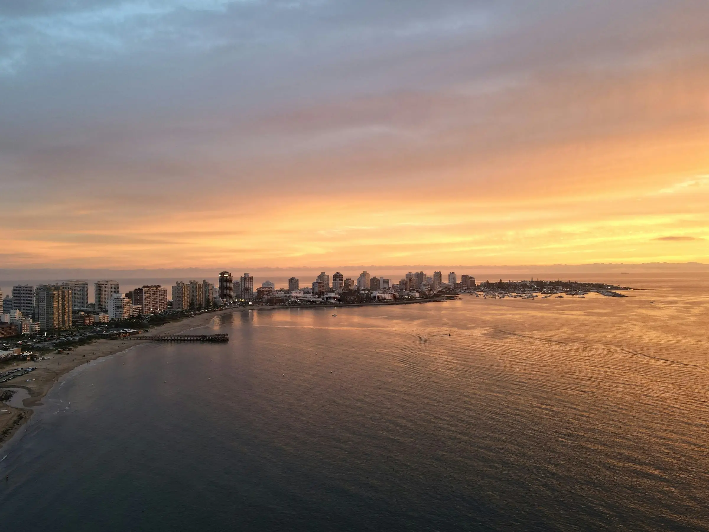 Punta del Este coast and skyline at golden hour